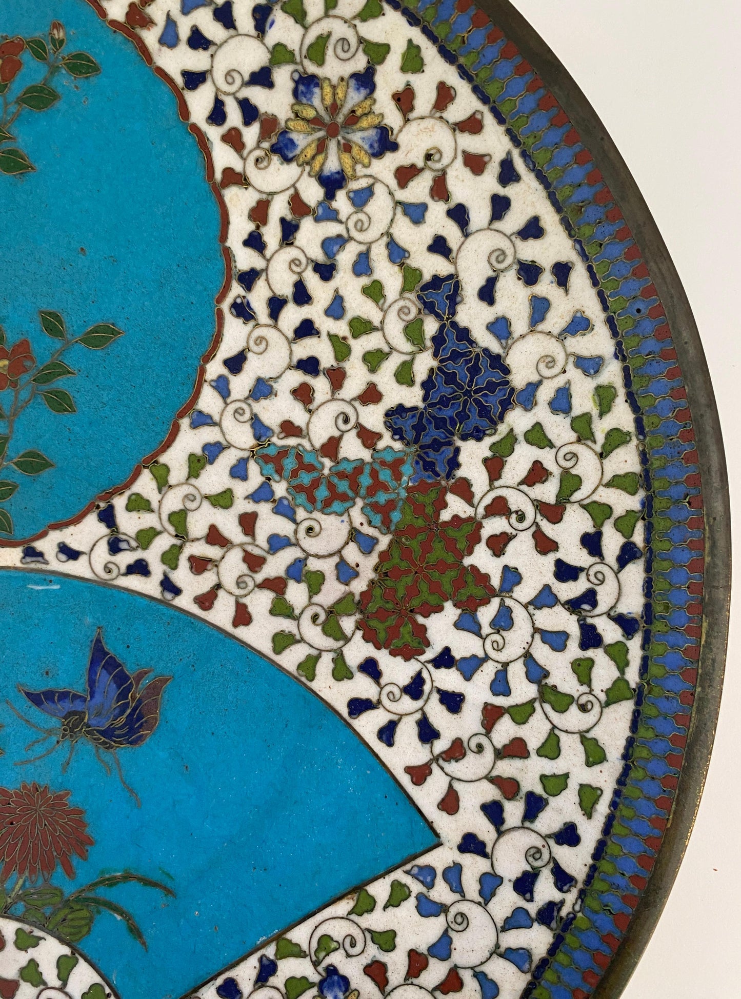 Japanese Meiji Cloisonné Charger, Hand-Painted Porcelain Bowl, Japan — detail 3