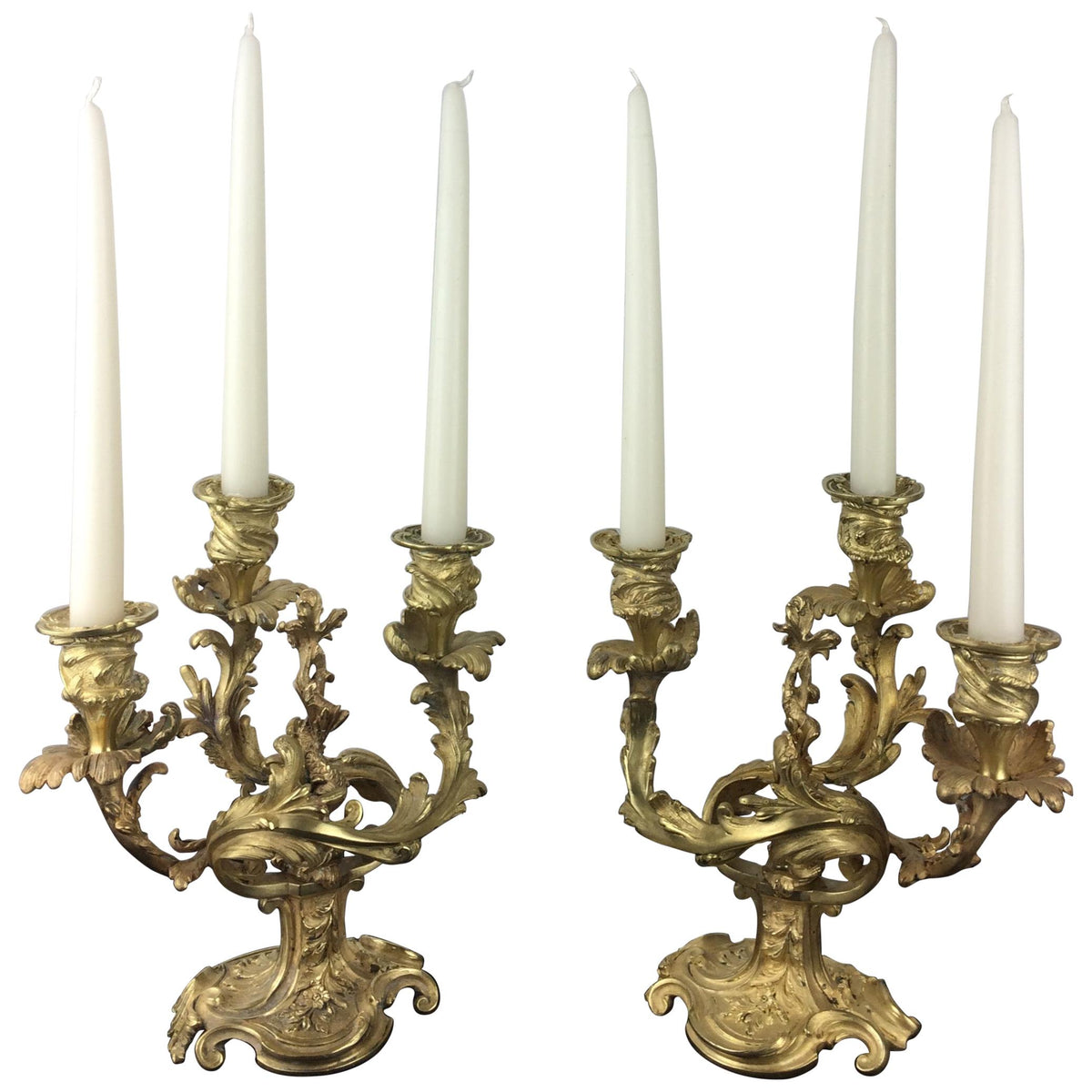 Pair of 19th Century French Gilt Bronze Candelabras, Louis XVI Style