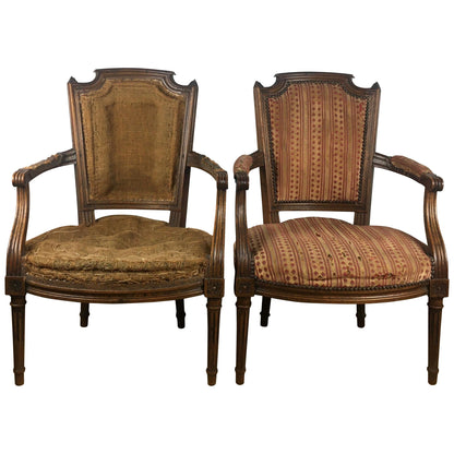 French Pair of Louis XVI 18th Century Armchairs or Fauteuils, Stamped/Signed