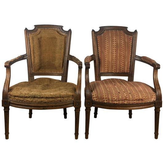 French Pair of Louis XVI 18th Century Armchairs or Fauteuils, Stamped/Signed