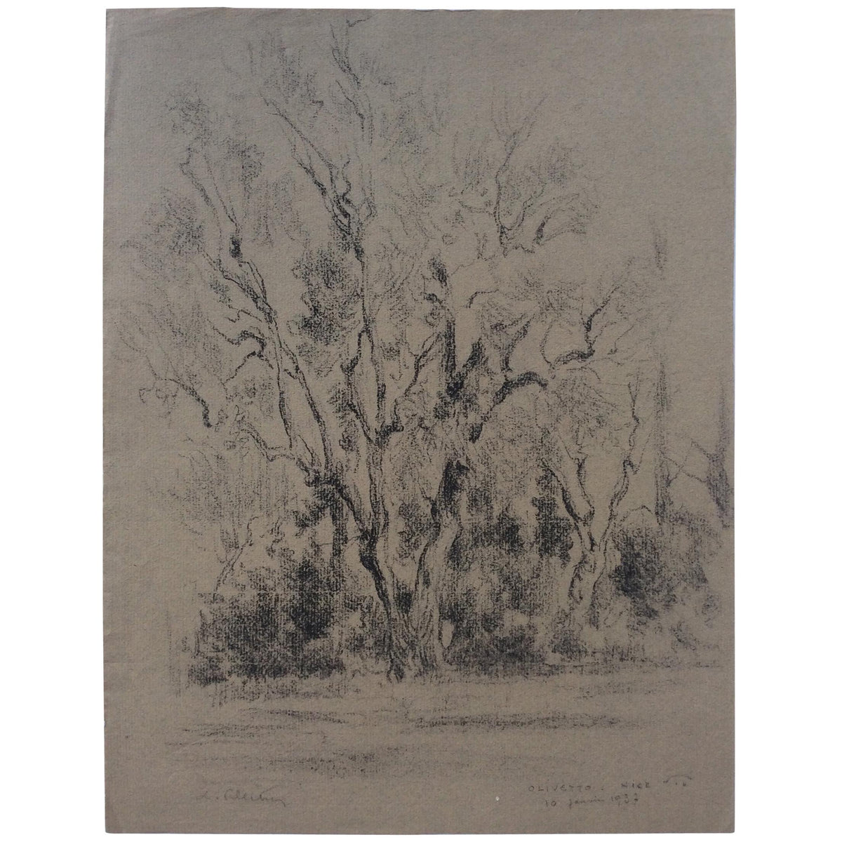Original Landscape Drawing by Leonce Pelletier Dated 1937