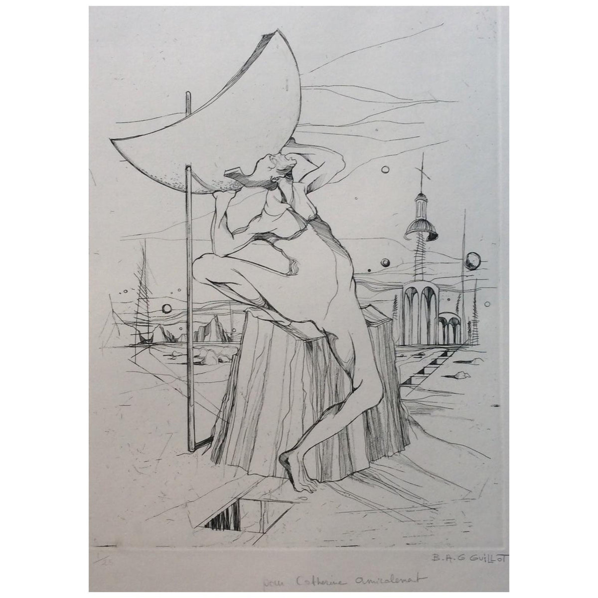 French Surrealism Lithograph manner of Dali by B.A.G. Guillot