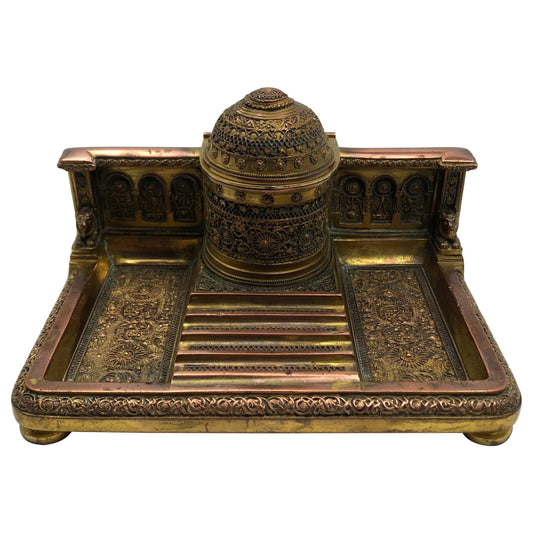 French Empire Napoleon III Bizantine Bronze Ormolu Inkwell or Inkstand