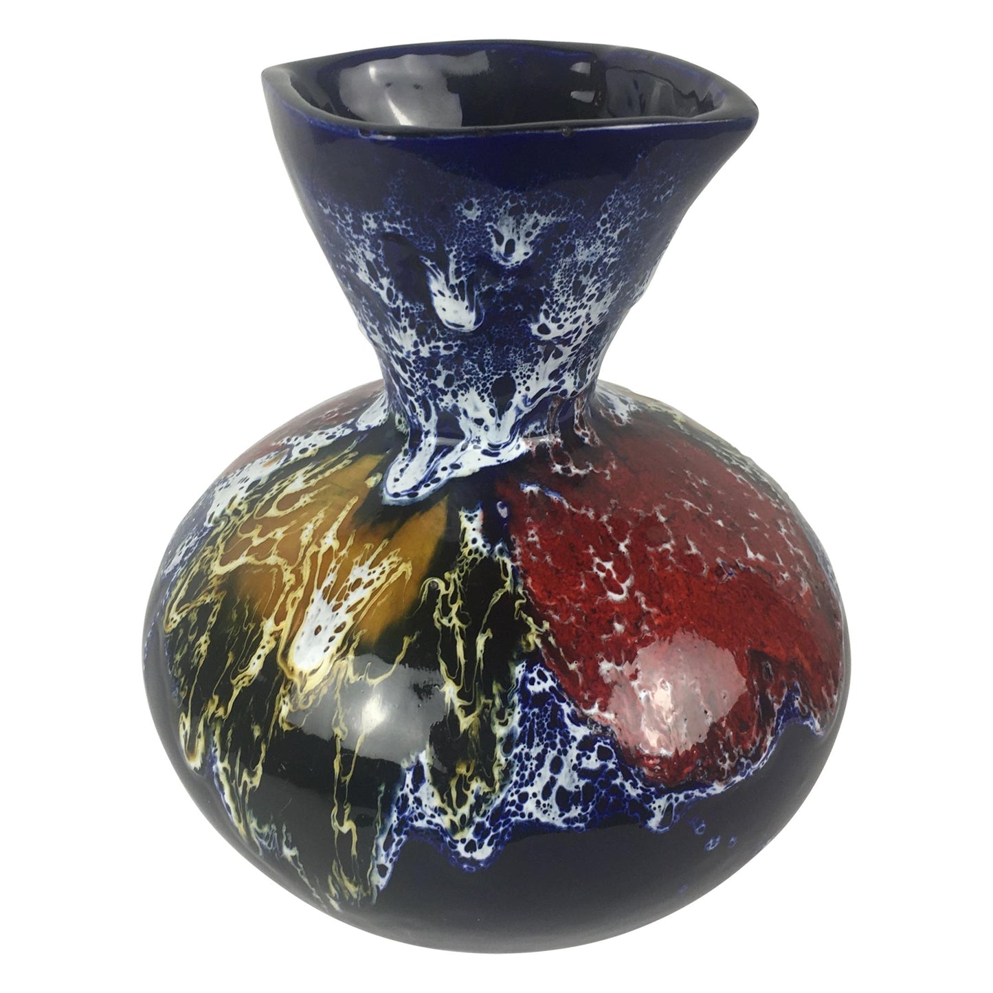 Vallauris French Midcentury Flower Vase Multicolored Fat Lava Style