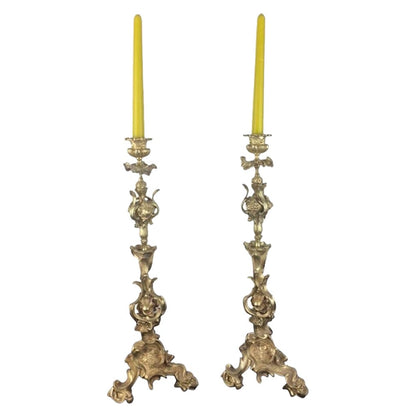 Pair of 19th Century French Gilt Bronze Candelabras by Victor Raulin