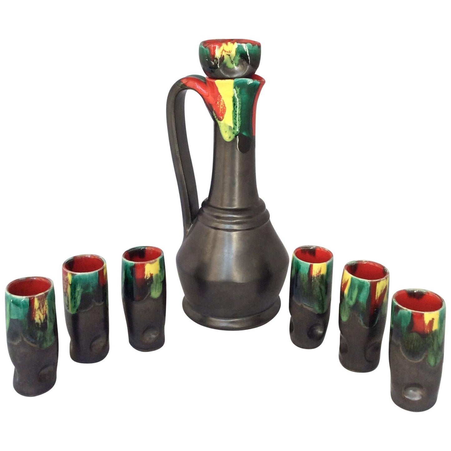 French Midcentury Ceramic Liquor or Aperitif Set from Vallauris