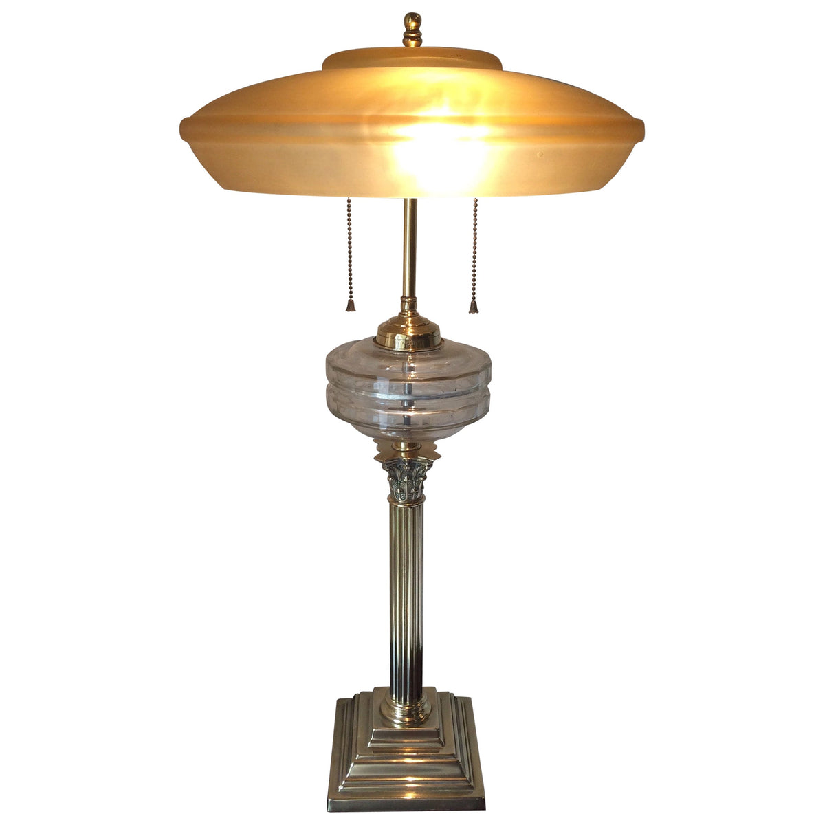Large Brass Antique English Oil Table Lamp by Samuel S. Messenger, Converted