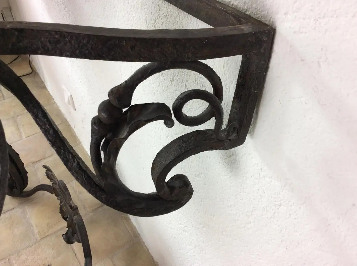 18th Century Louis XIV Wrought Iron Console with Soleil Symbol/Fleur-de-Lis — detail 5