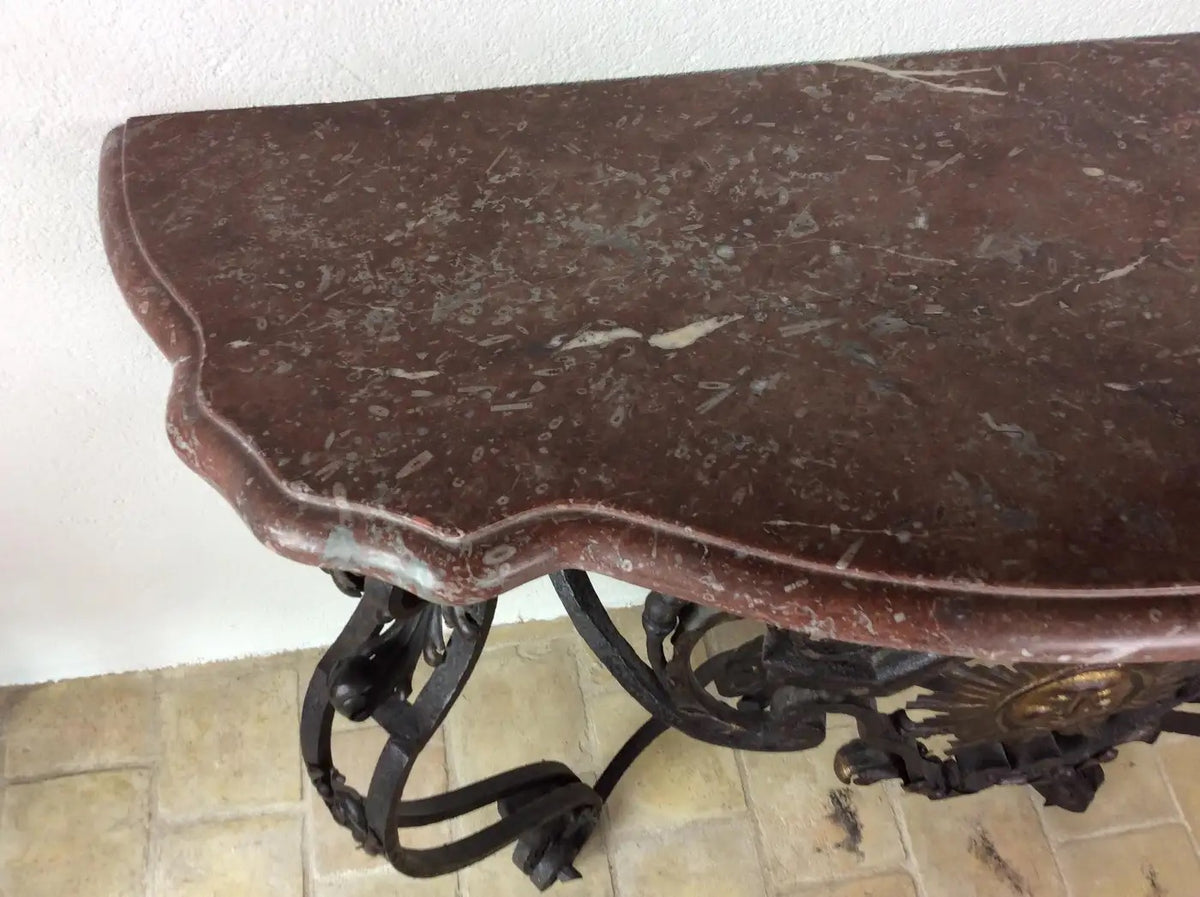 18th Century Louis XIV Wrought Iron Console with Soleil Symbol/Fleur-de-Lis — detail 4