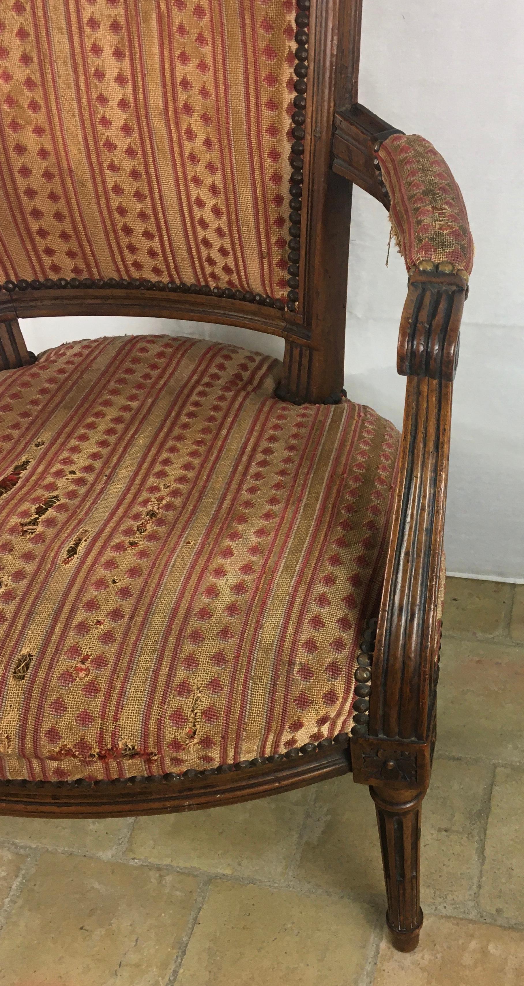 French Pair of Louis XVI 18th Century Armchairs or Fauteuils, Stamped/Signed — detail 9