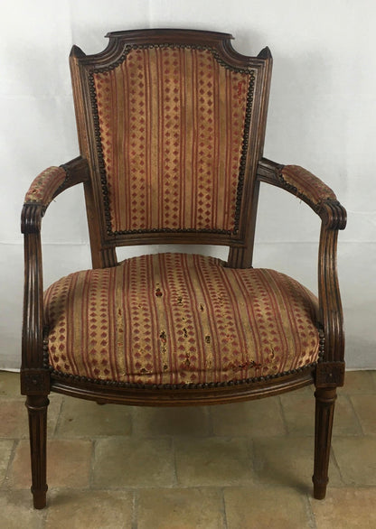 French Pair of Louis XVI 18th Century Armchairs or Fauteuils, Stamped/Signed — detail 2
