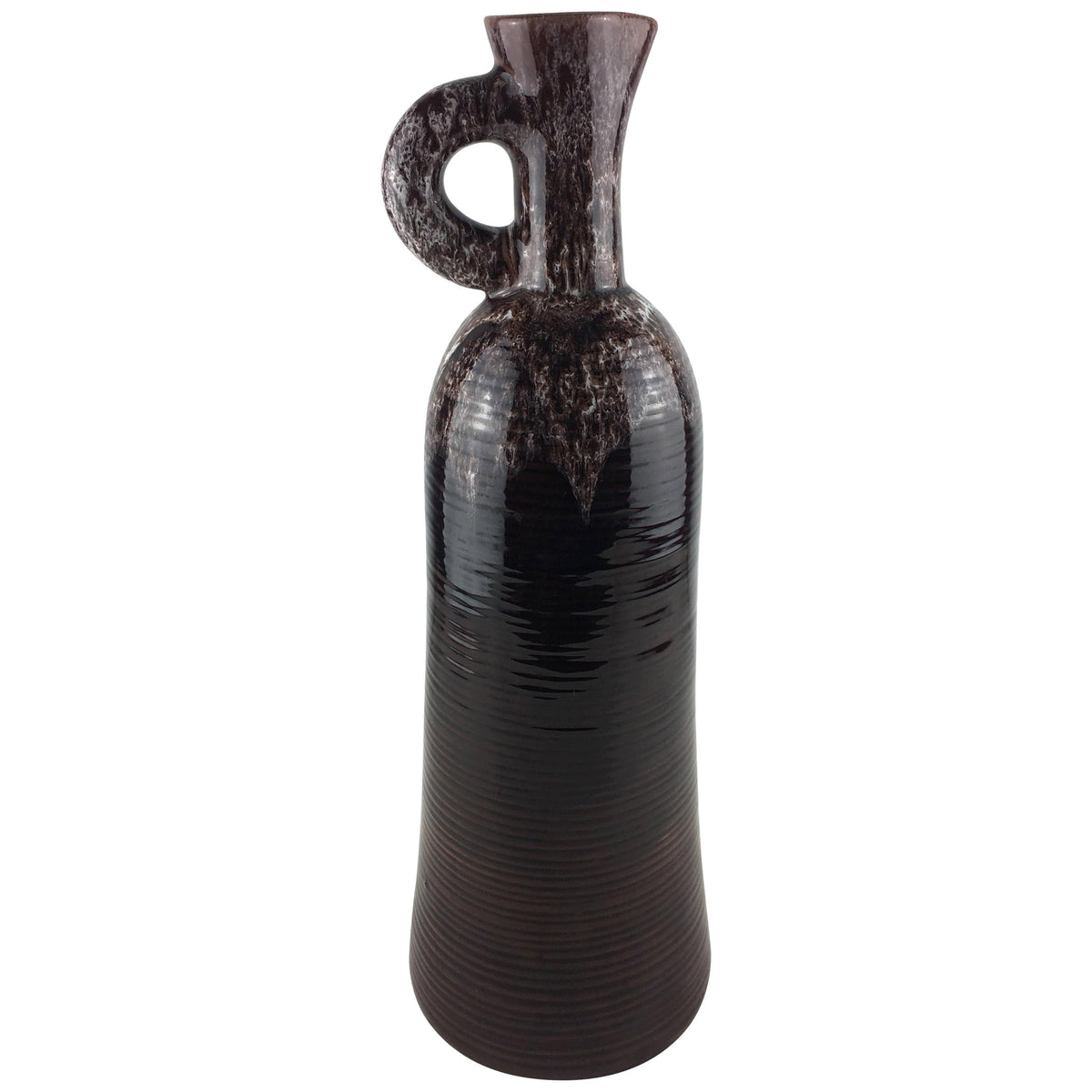Accolay French Ceramic Handled Pitcher Vase, Large Brown Ceramic Vase