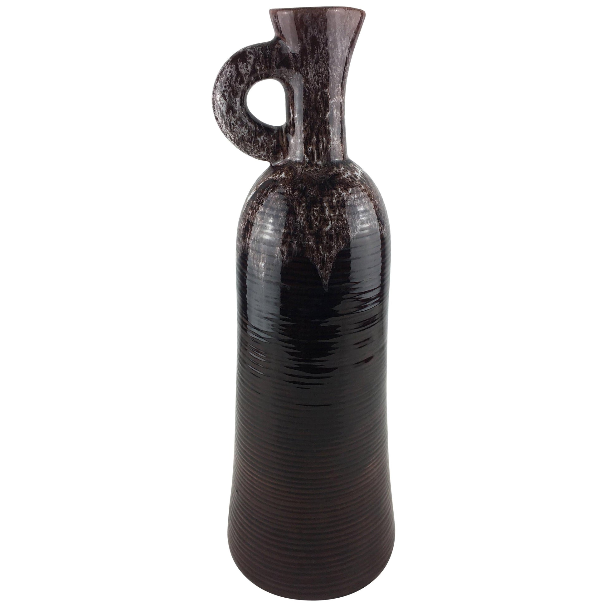 Accolay French Ceramic Handled Pitcher Vase, Large Brown Ceramic Vase