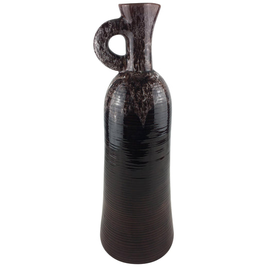 Accolay French Ceramic Handled Pitcher Vase, Large Brown Ceramic Vase