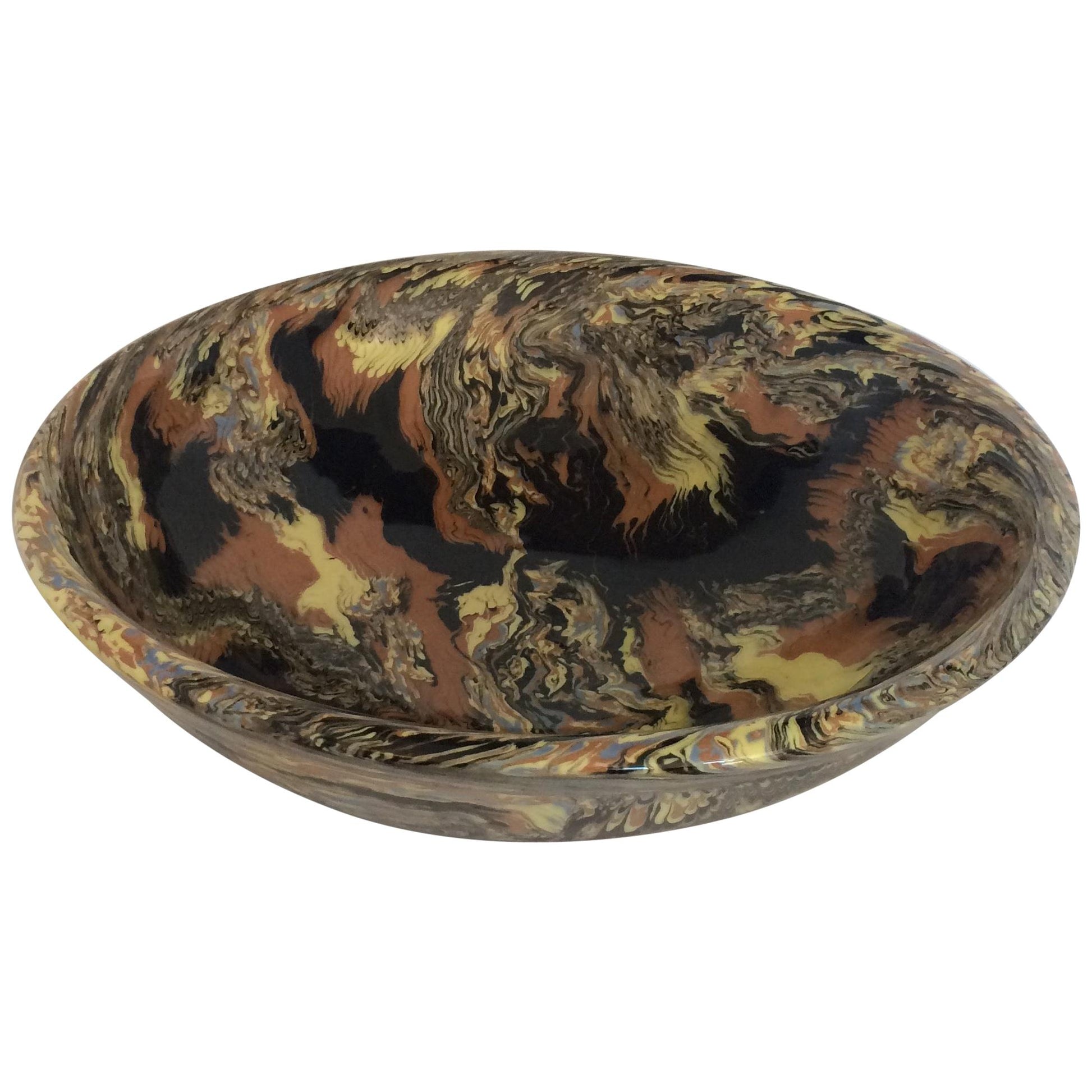 Large French Midcentury Ceramic Mixed Earths Bowl or Centerpiece, Signed