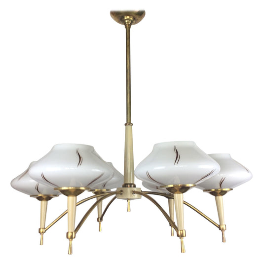 Maison Arlus Midcentury Glass Globe 6-Arm Chandelier, circa 1950