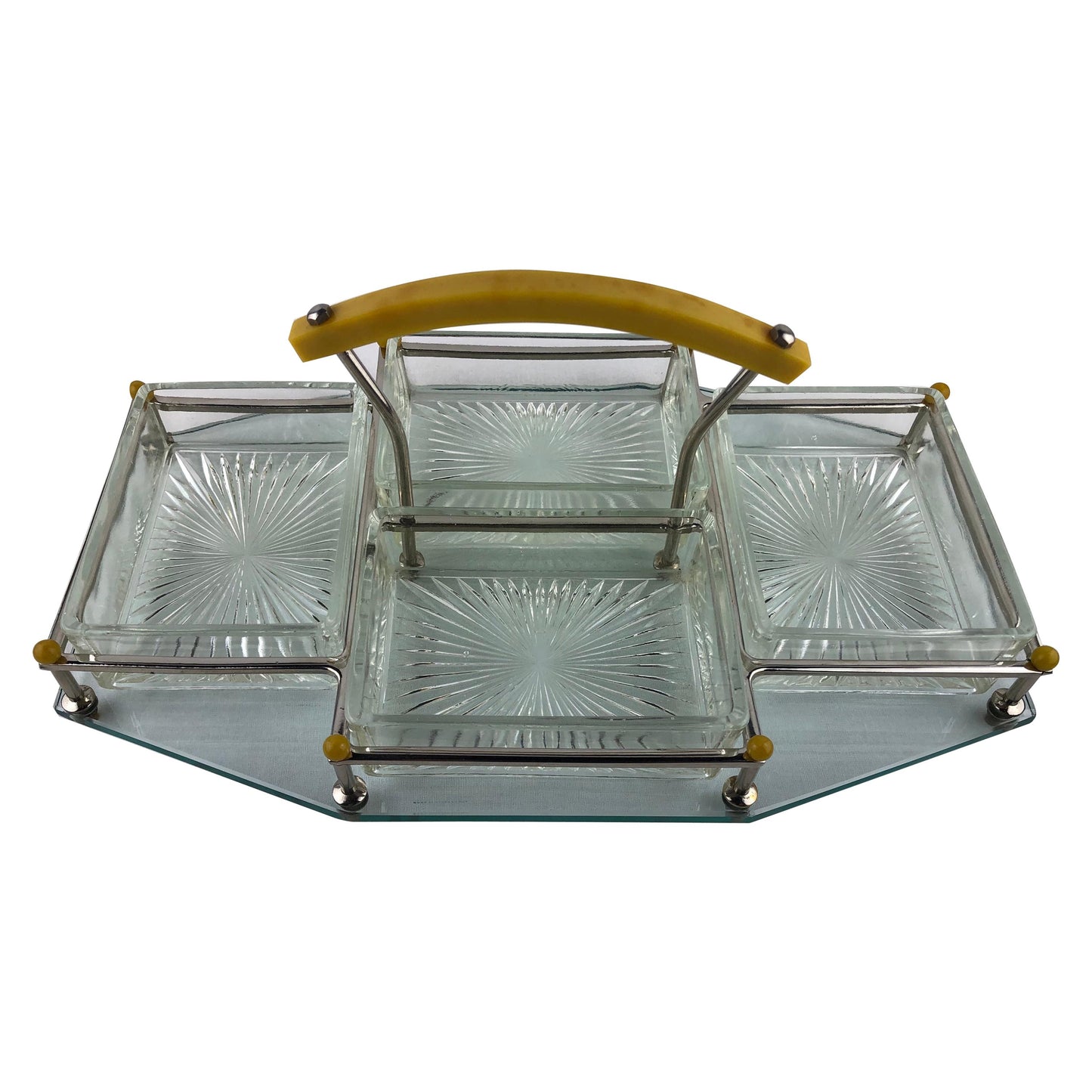 French Art Deco Barware Chrome Cocktail Serving Mount and Glass Dishes