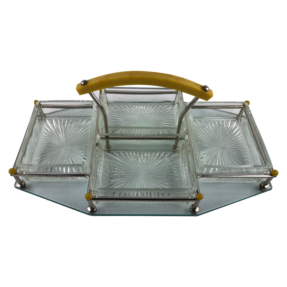 French Art Deco Barware Chrome Cocktail Serving Mount and Glass Dishes