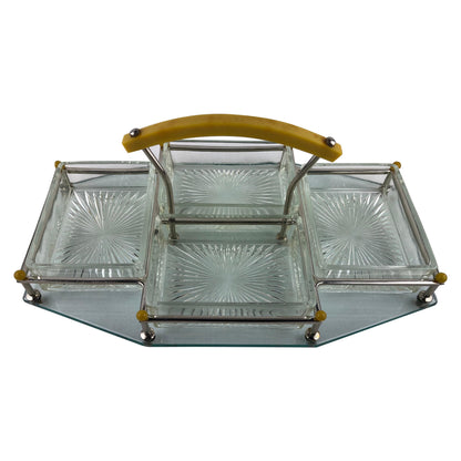 French Art Deco Barware Chrome Cocktail Serving Mount and Glass Dishes