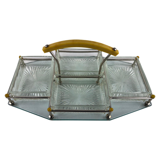French Art Deco Barware Chrome Cocktail Serving Mount and Glass Dishes