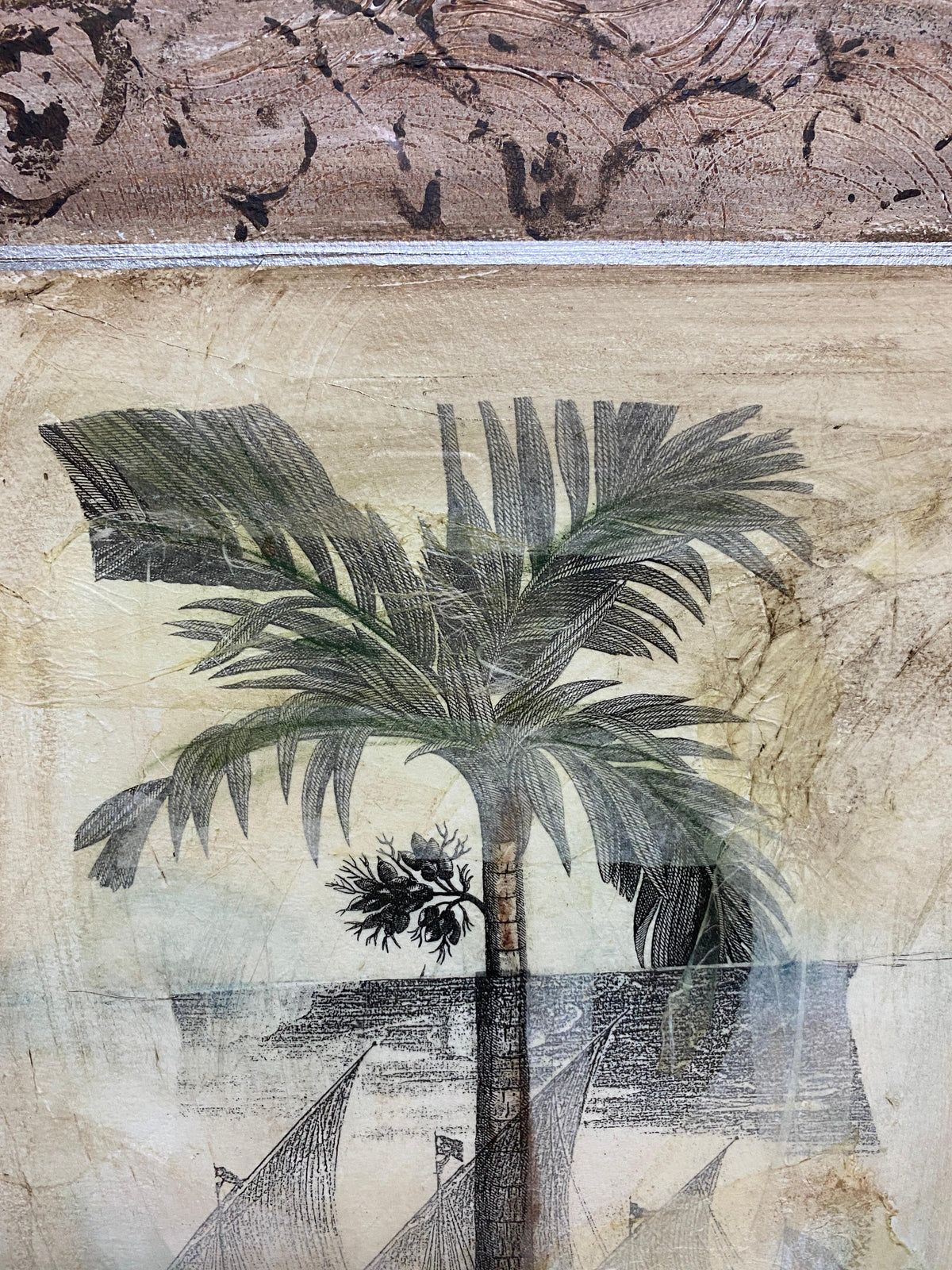 Large Framed Beach Side Palm Tree Art — detail 4