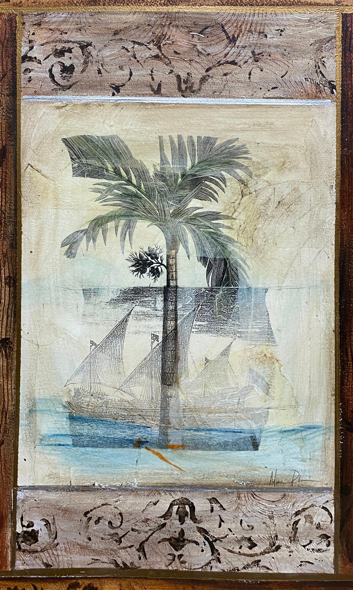 Large Framed Beach Side Palm Tree Art — detail 7