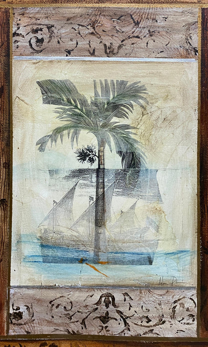 Large Framed Beach Side Palm Tree Art — detail 7