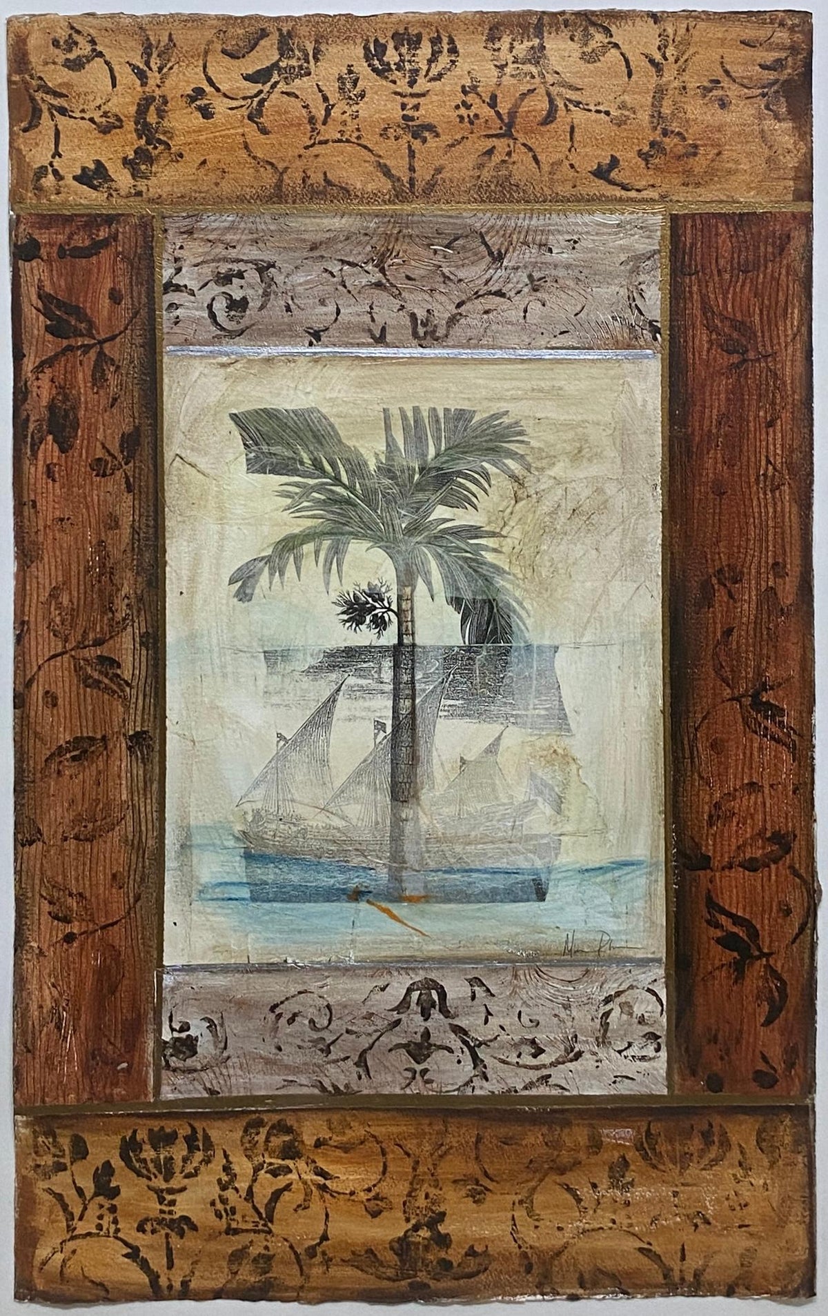 Large Framed Beach Side Palm Tree Art — detail 8
