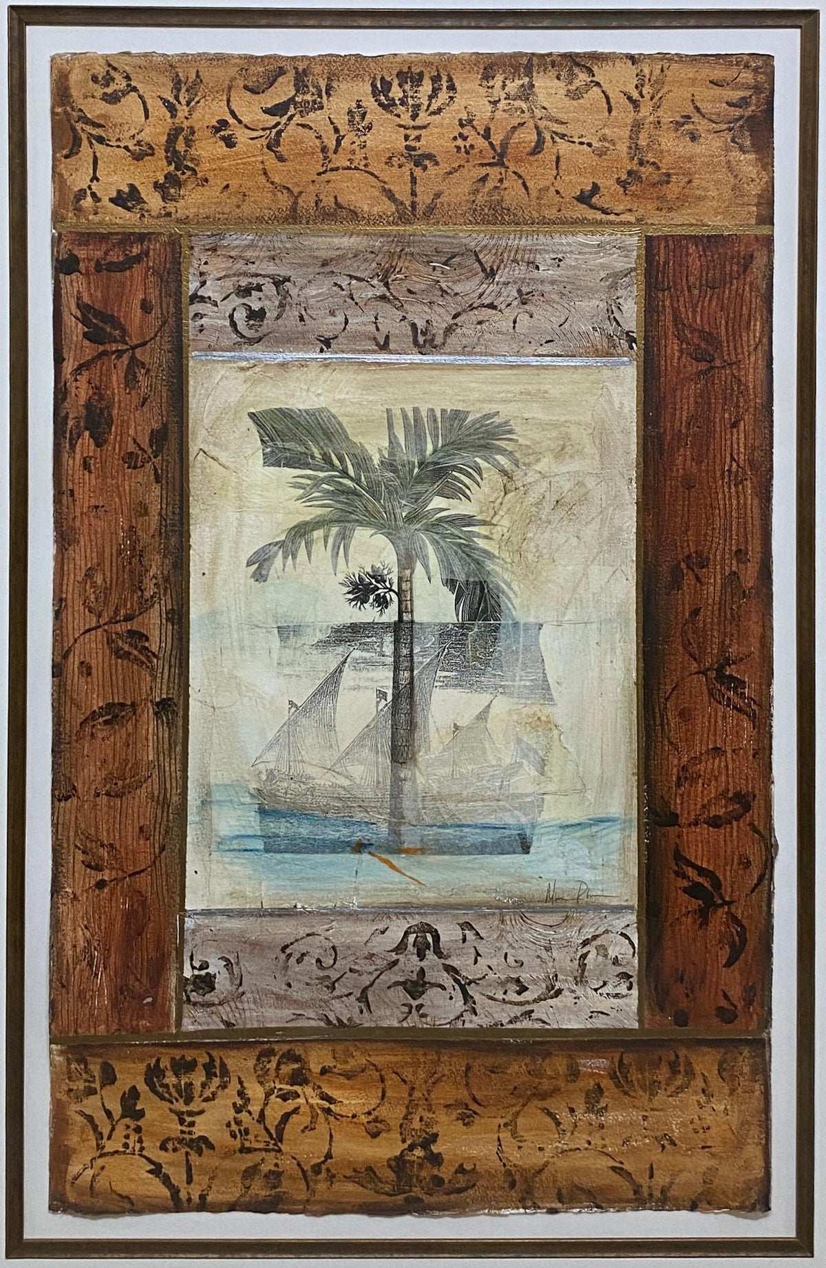 Large Framed Beach Side Palm Tree Art — detail 9