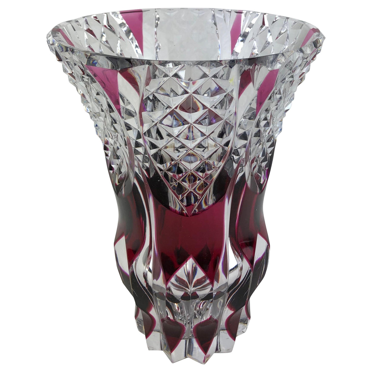 French Cut Crystal Flower Vase Amethyst or Pink Red