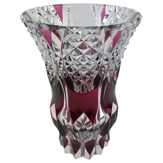 French Cut Crystal Flower Vase Amethyst or Pink Red