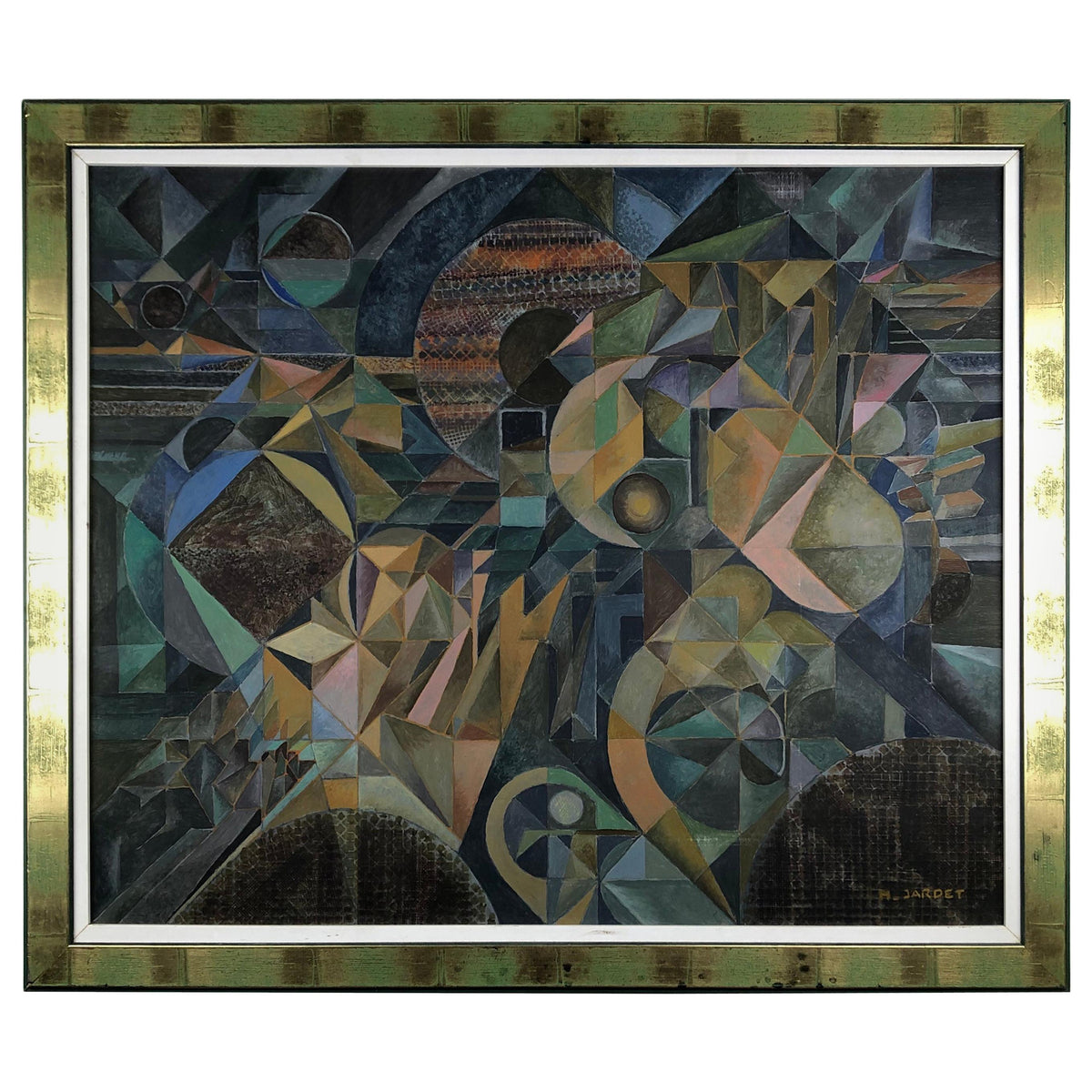 Oil on Canvas Abstract Cubism Painting in the Manner of Jacques Villon
