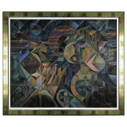 Oil on Canvas Abstract Cubism Painting in the Manner of Jacques Villon