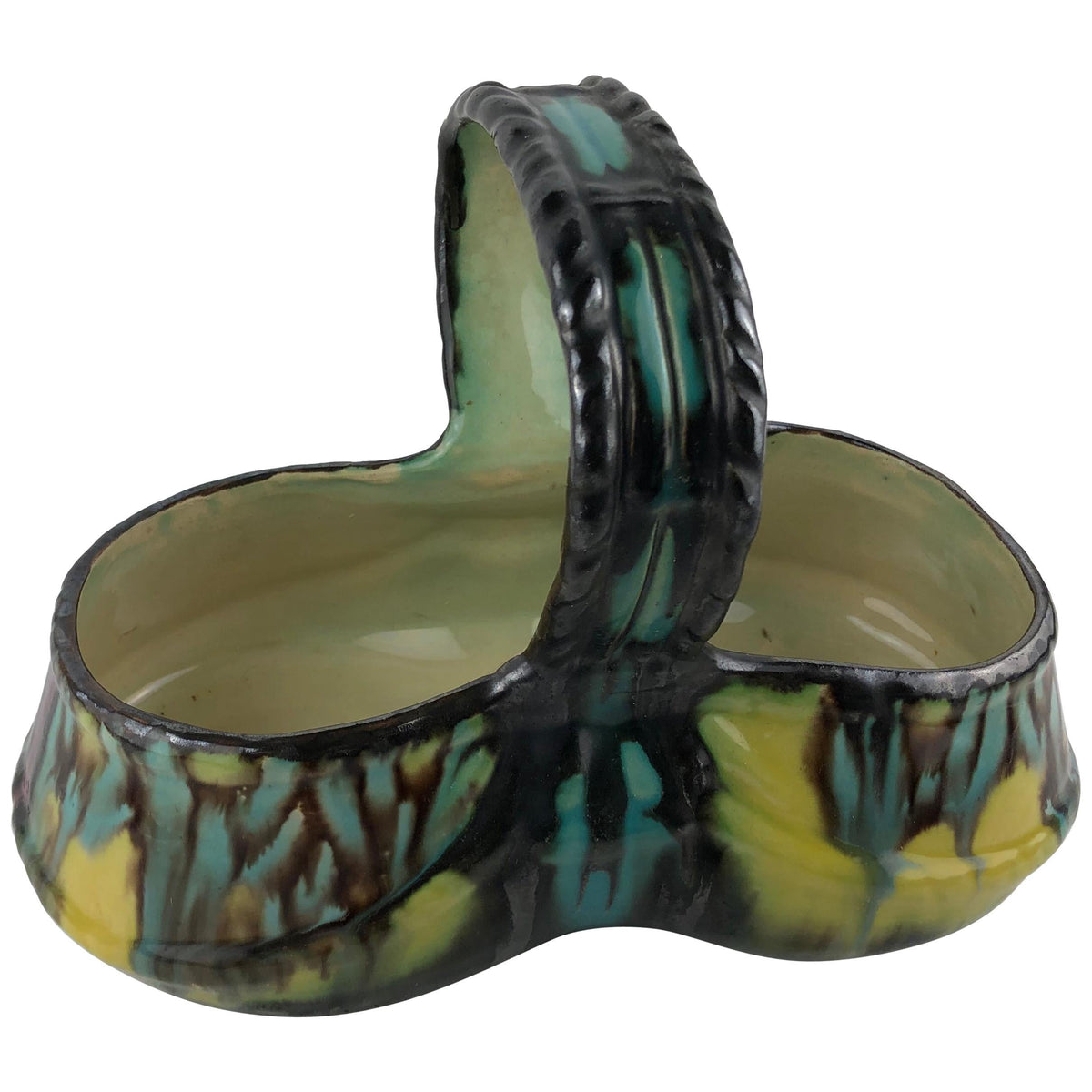 French Art Deco Handcrafted Ceramic Basket or Bowl by Henri Delcourt