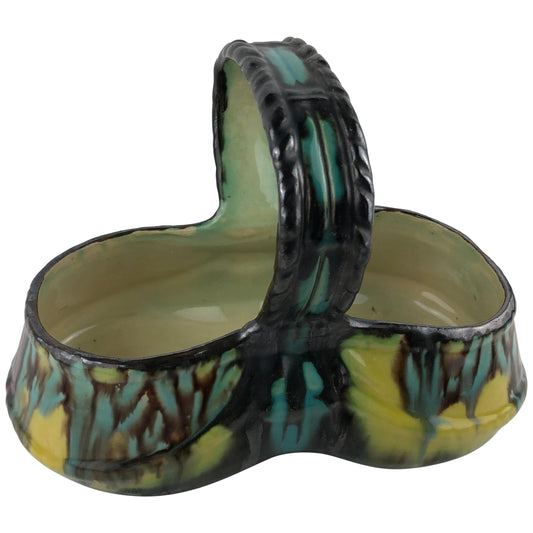 French Art Deco Handcrafted Ceramic Basket or Bowl by Henri Delcourt