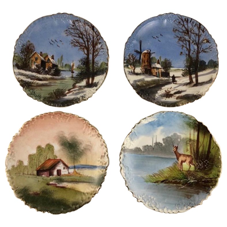 Set of 4 Victorian Style Decorative Plates with Landscape Scenes