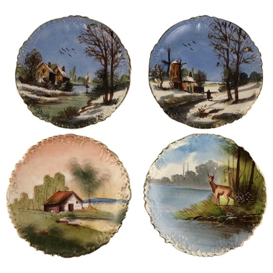 Set of 4 Victorian Style Decorative Plates with Landscape Scenes