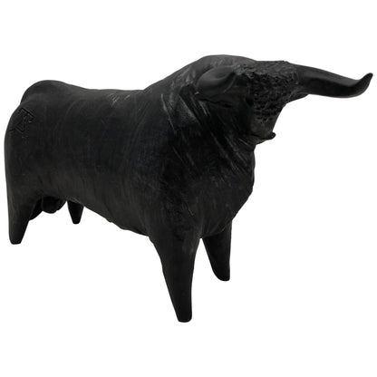 French Mid-Century Carved Earthenware Bull Sculpture Signed Tali, 1970s