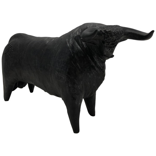 French Mid-Century Carved Earthenware Bull Sculpture Signed Tali, 1970s