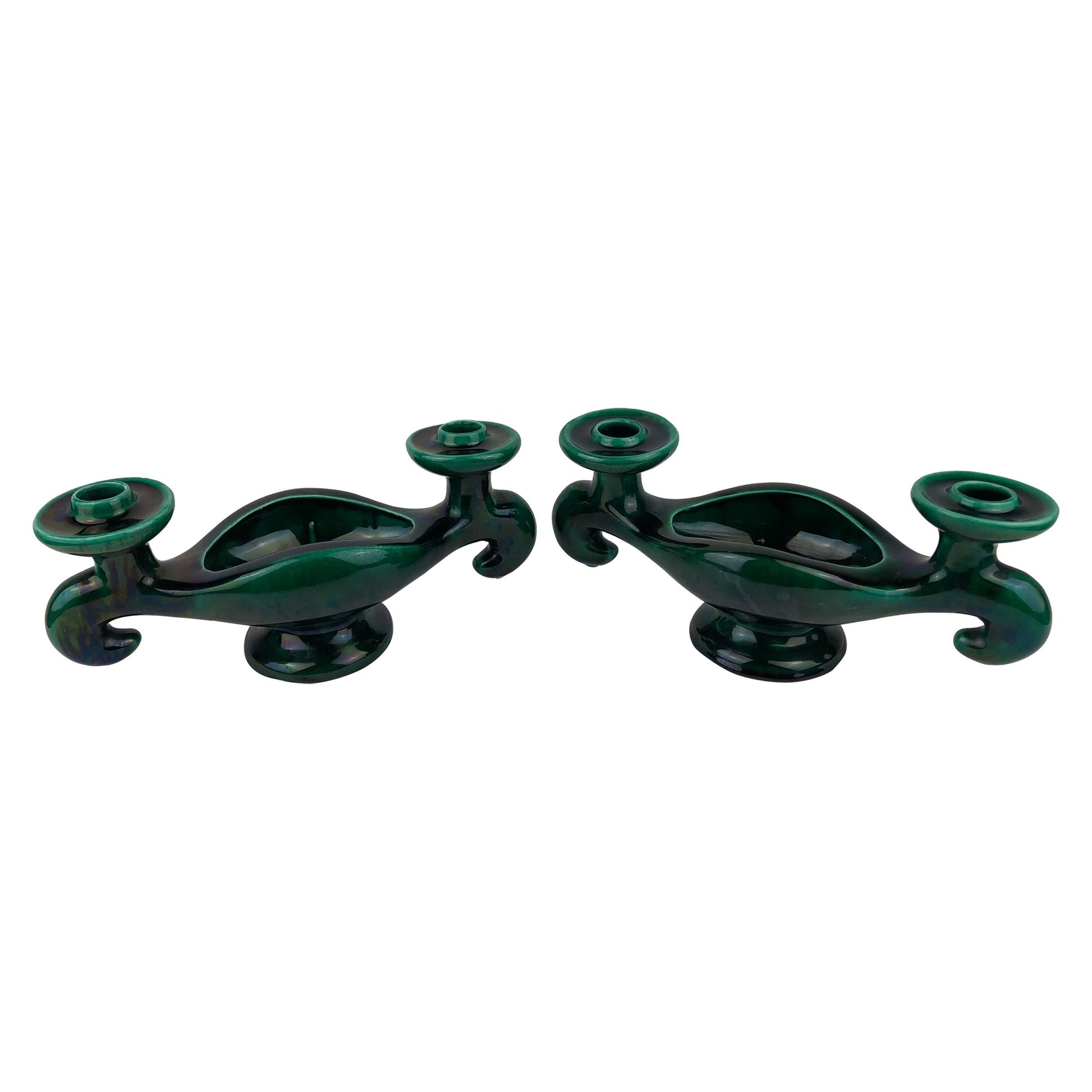 Vallauris Pair of French Midcentury Ceramic Candleholders