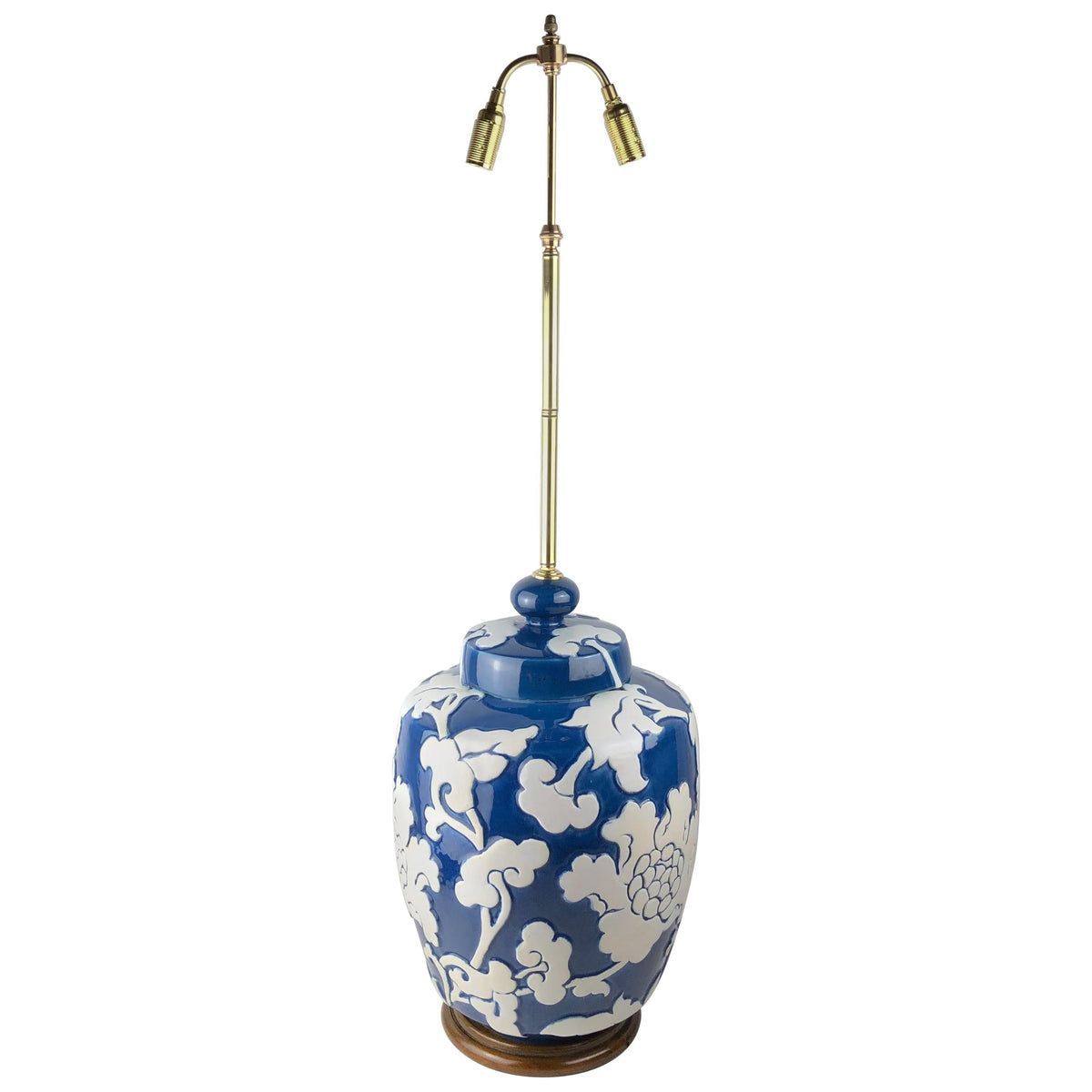 Large Blue and White French Porcelain Table Lamp with High Relief Motifs