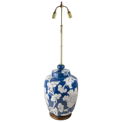 Large Blue and White French Porcelain Table Lamp with High Relief Motifs