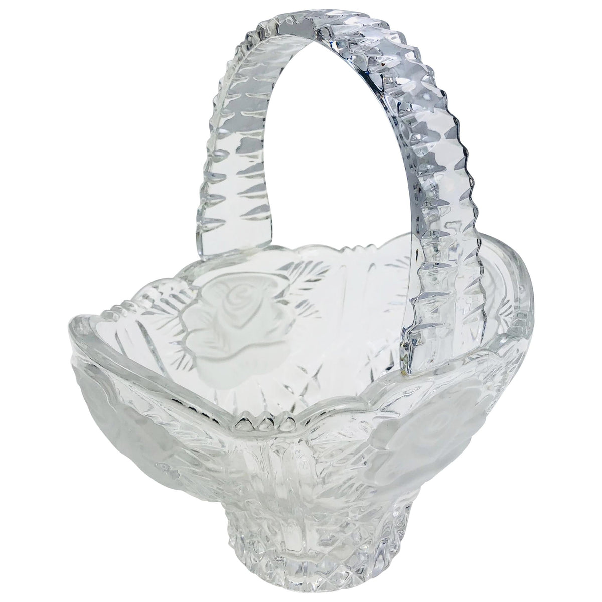 Lalique Style Crystal Candy Dish with Handle