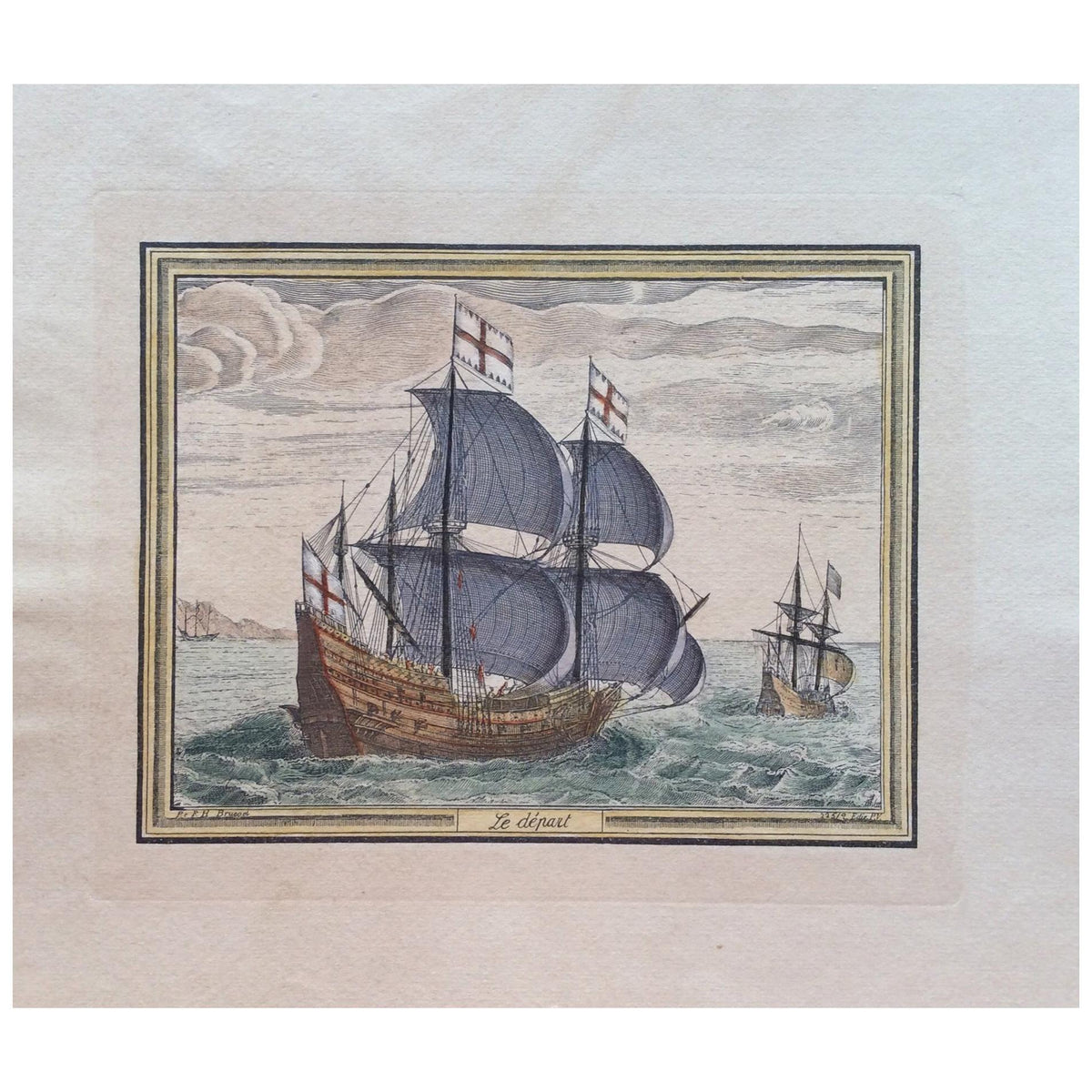18th Century Color Engraving Print by Pieter F.H. Bruegel, Le Depart — detail 2