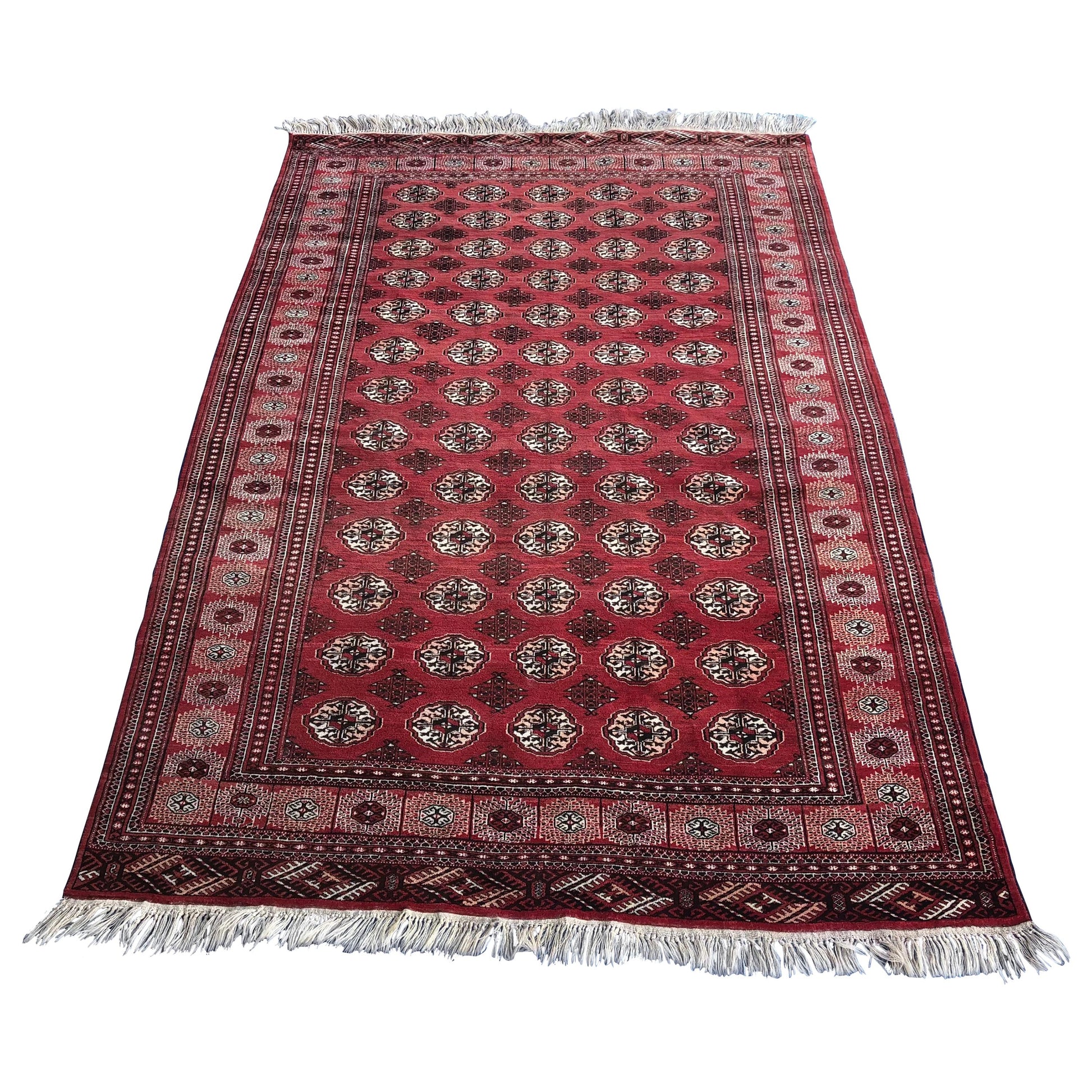 Antique Red Afghan Ersari Hand Knotted Turkoman Rug, circa 1920