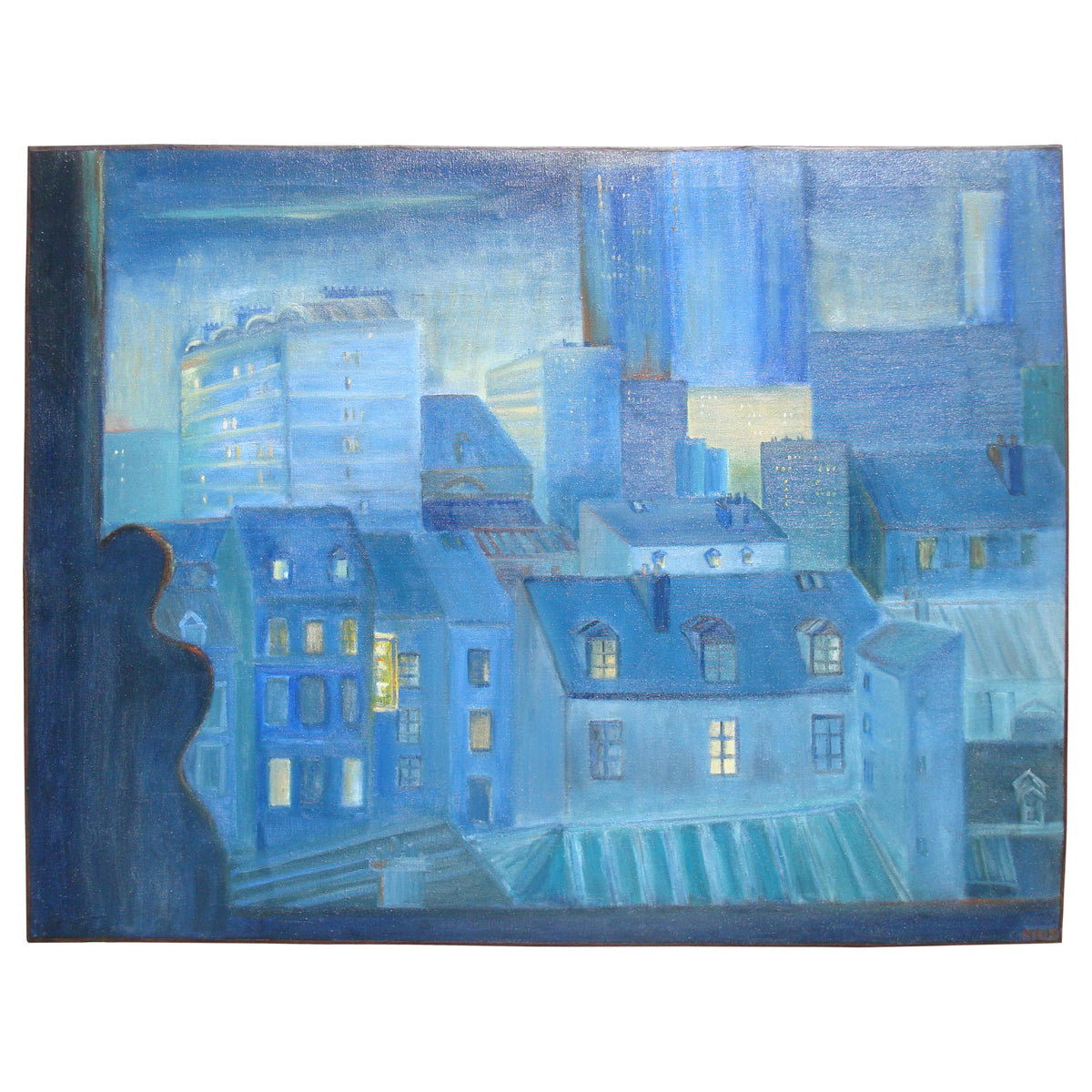Large Contemporary Oil on Canvas Painting depicting Rooftops of Paris France