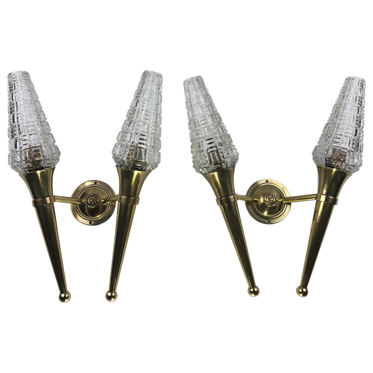 Pair of French Brass Two-Armed Wall Sconces