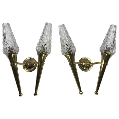 Pair of French Brass Two-Armed Wall Sconces