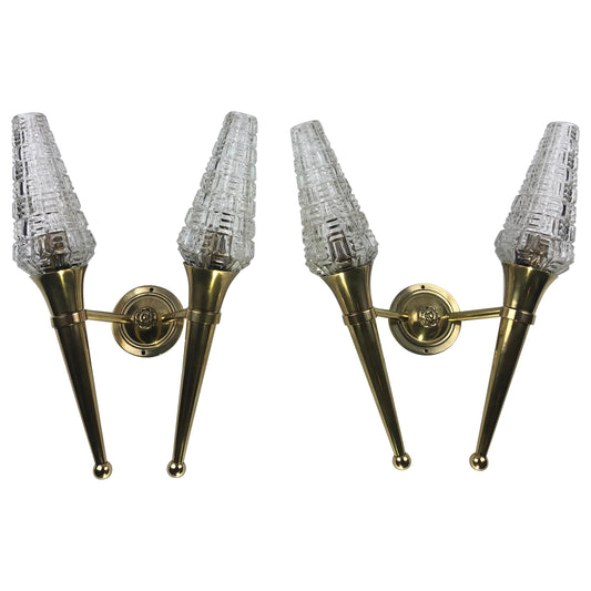 Pair of French Brass Two-Armed Wall Sconces