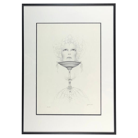 Dali Inspired Surrealist Black and White Lithograph by Gerald Moreno